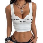 WHOLELOTTABILLY Women's V Neck Crop Top