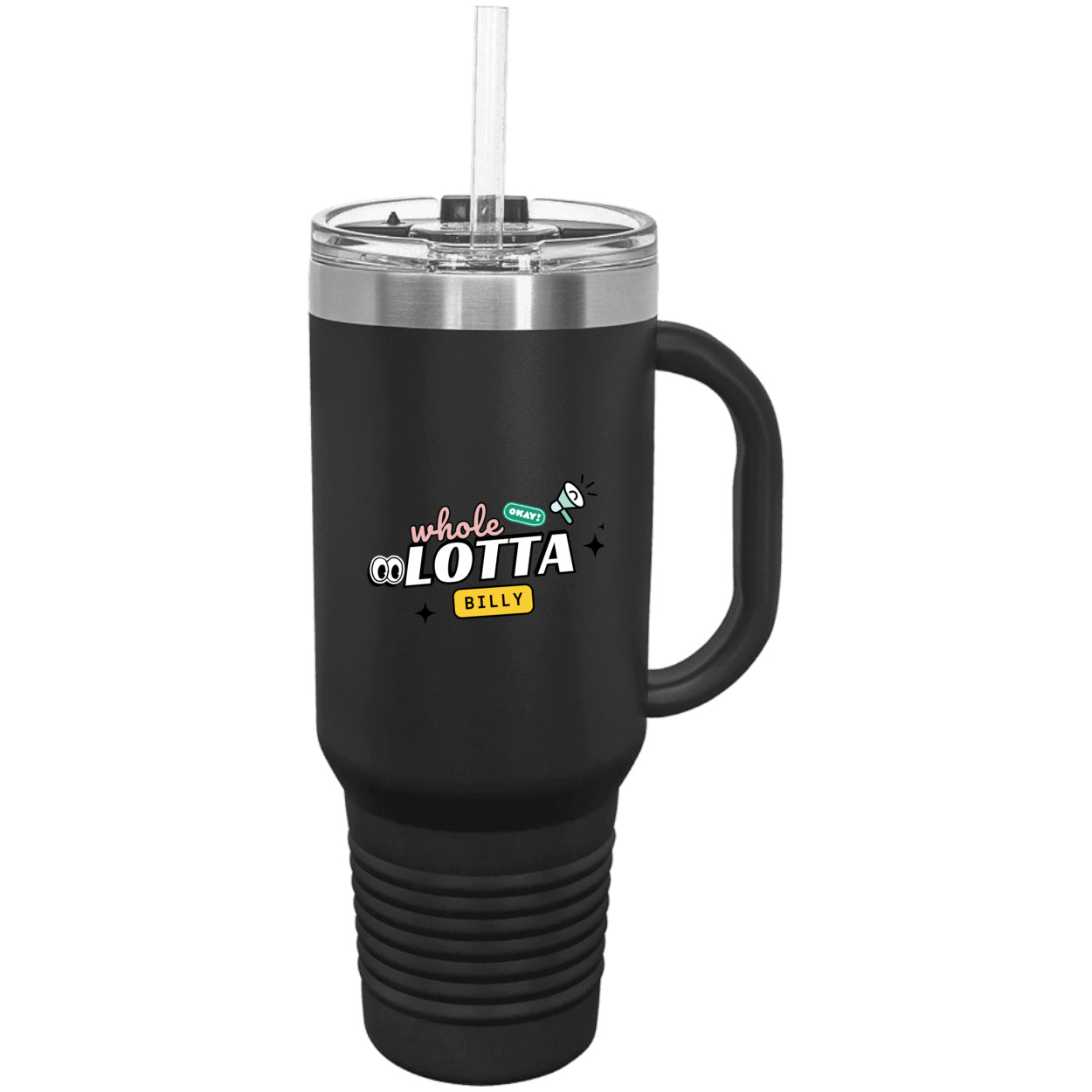 wholelottabilly 40 oz. Travel Mug with Handle, Straw Included