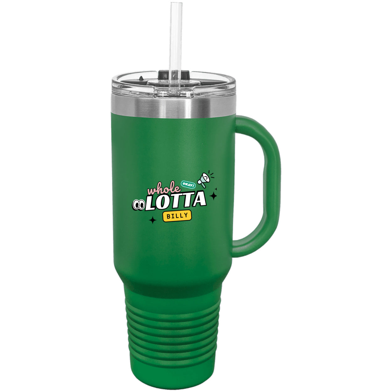 wholelottabilly 40 oz. Travel Mug with Handle, Straw Included